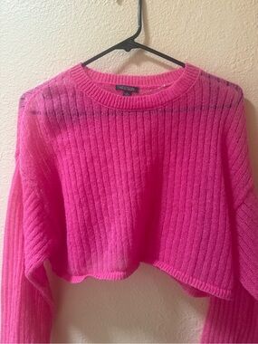 wild fable Hot Pink Ribbed Cropped Crewneck Sweater